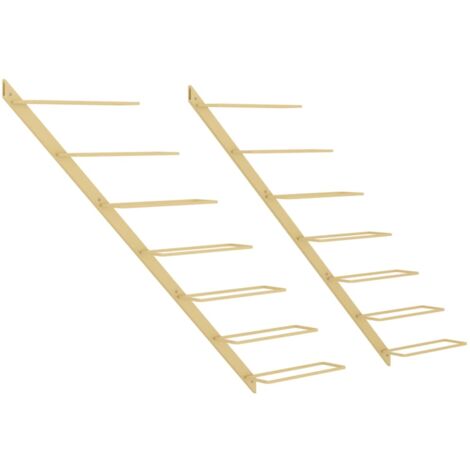 Set de 2 casiers range bouteilles étagère de rangement vin mural pour 7 bouteilles métal doré DEC024384