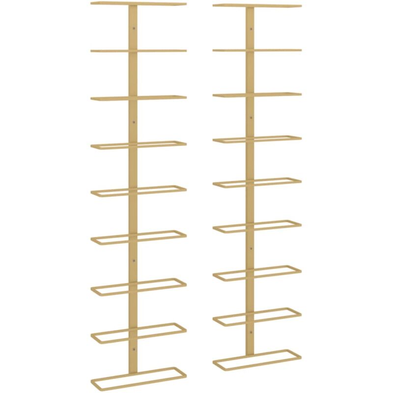 Décoshop26 - Set de 2 casiers range bouteilles étagère de rangement vin mural pour 9 bouteilles en fer doré DEC024388