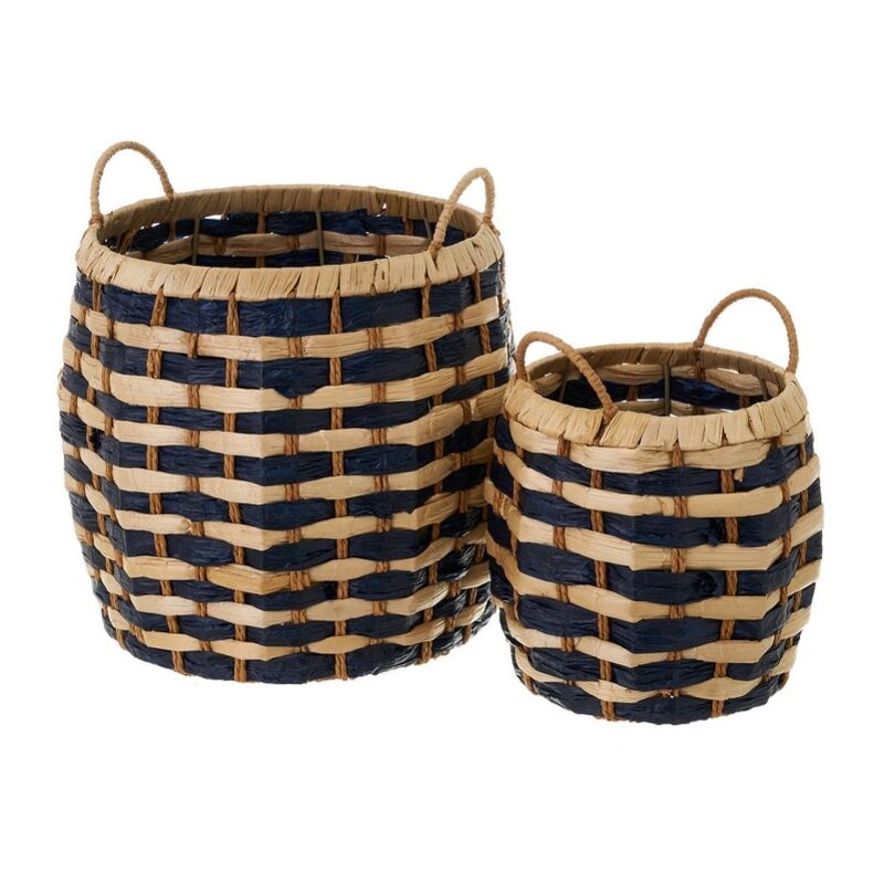 

Set de 2 cestas de fibra natural azul marino con asa