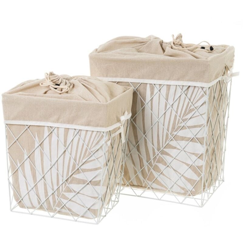 

Lolahome - Set de 2 cestos de ropa de metal blanco de hojas exóticos