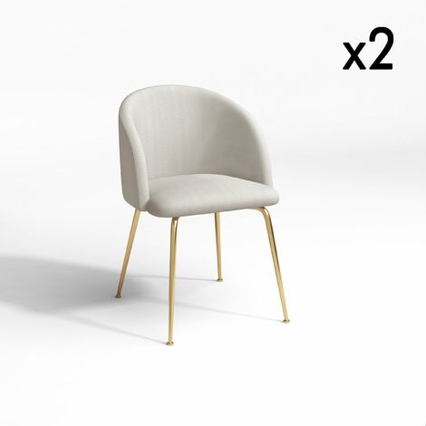 SIA HOME Set de 2 chaises BARBARA Tissu tramé pieds dorés