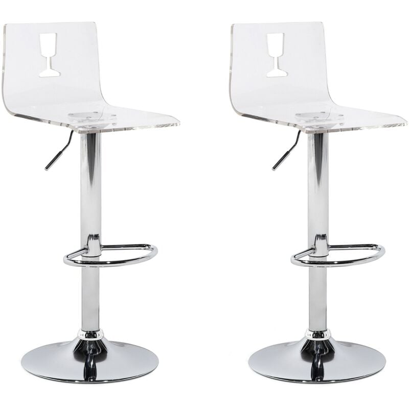 Beliani - Set 2 Tabourets Chaises de Bar Siège en Acrylique Noir Transparent et Pied en Métal Réglable en Hauteur pour Salle à Manger ou Cuisine