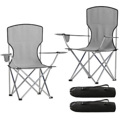Set de 2 Chaises de Camping à Dossier Haut en Métal et Tissu Oxford, Gris