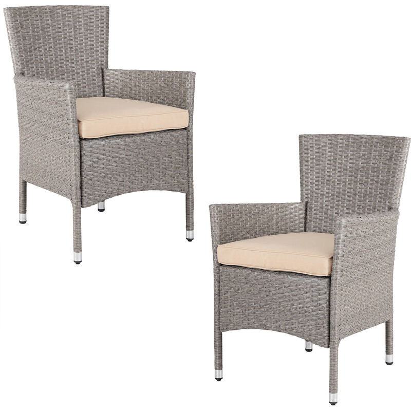 Set de 2 chaises de jardin en polyrotin 88 x 59 x 59 cm avec coussin 7 cm Mobilier de jardin extérieur Crème