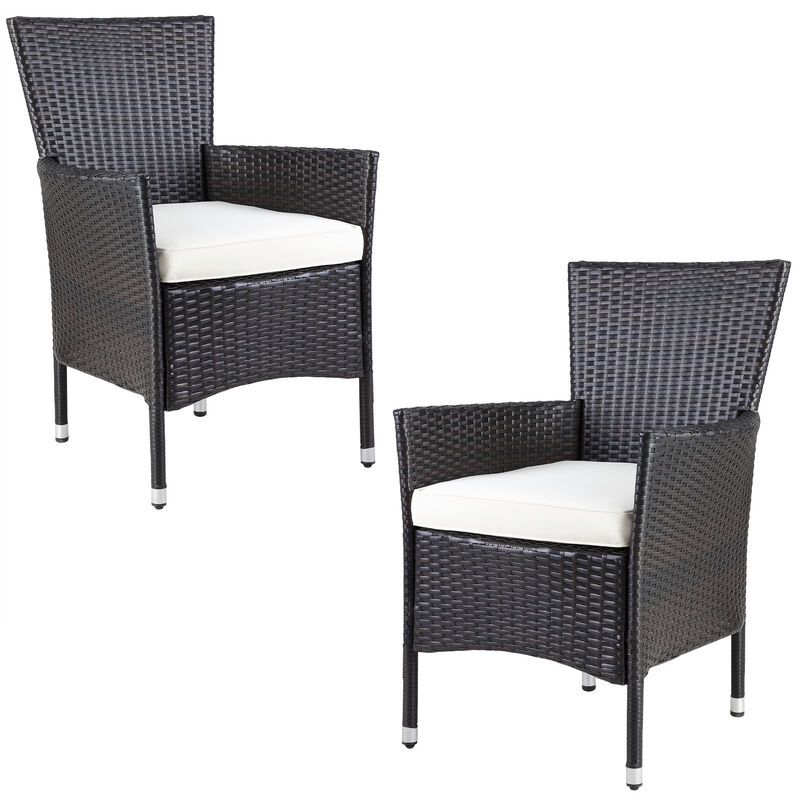 Set de 2 chaises de jardin en polyrotin 88 x 59 x 59 cm avec coussin 7 cm Mobilier de jardin extérieur Brun