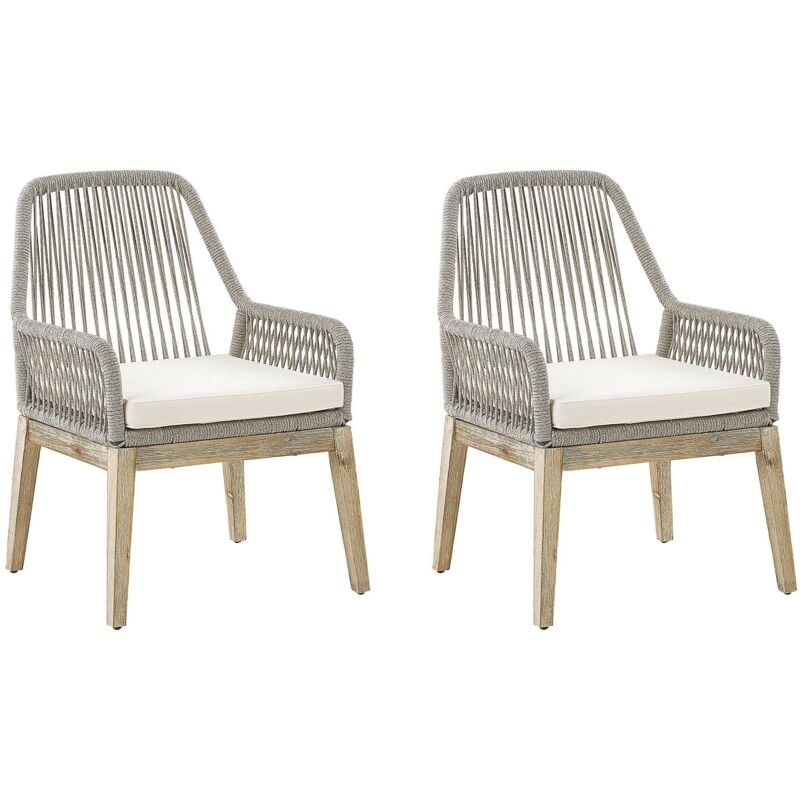 Lot de 2 Chaises Fauteuils de Jardin Beiges avec Coussins d'Assise Déhoussables et Accoudoirs Confortables Pieds en Bois au Style Scandinave Beliani