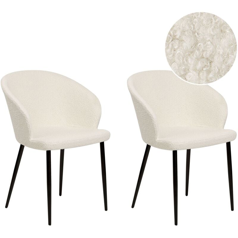 Beliani - Set de 2 Chaises de Repas Rembourrées avec Accoudoirs en Bouclettes Blanc Cassé Mason