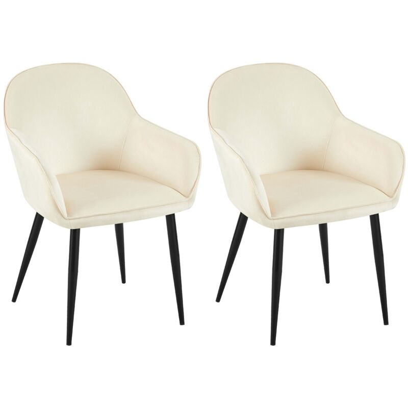 Set de 2 chaises de salle à manger dossier arrondis avec accoudoirs en velours crème 100001527