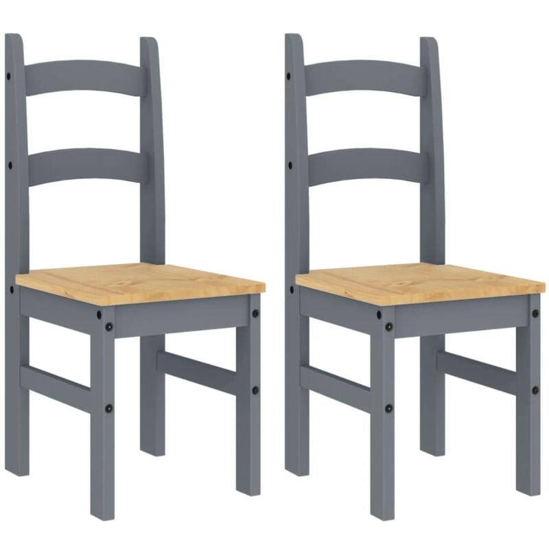 Set de 2 chaises de salle à manger design rustique 40 x 46 x 99 cm en bois de pin gris DEC025510