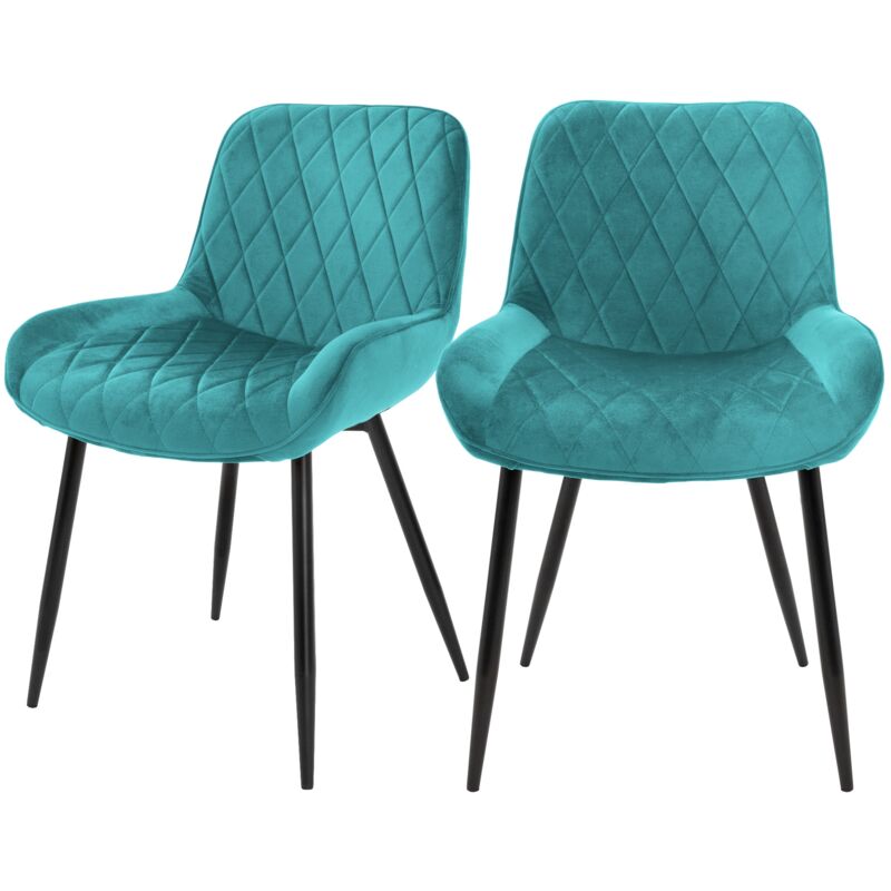 Ml-design - Lot 2x Chaises de Salle à Manger Pétrole, Style Moderne/Retro, Dossier et Accoudoirs Rembourrée Aspect Velours, Pieds en Métal Noir,