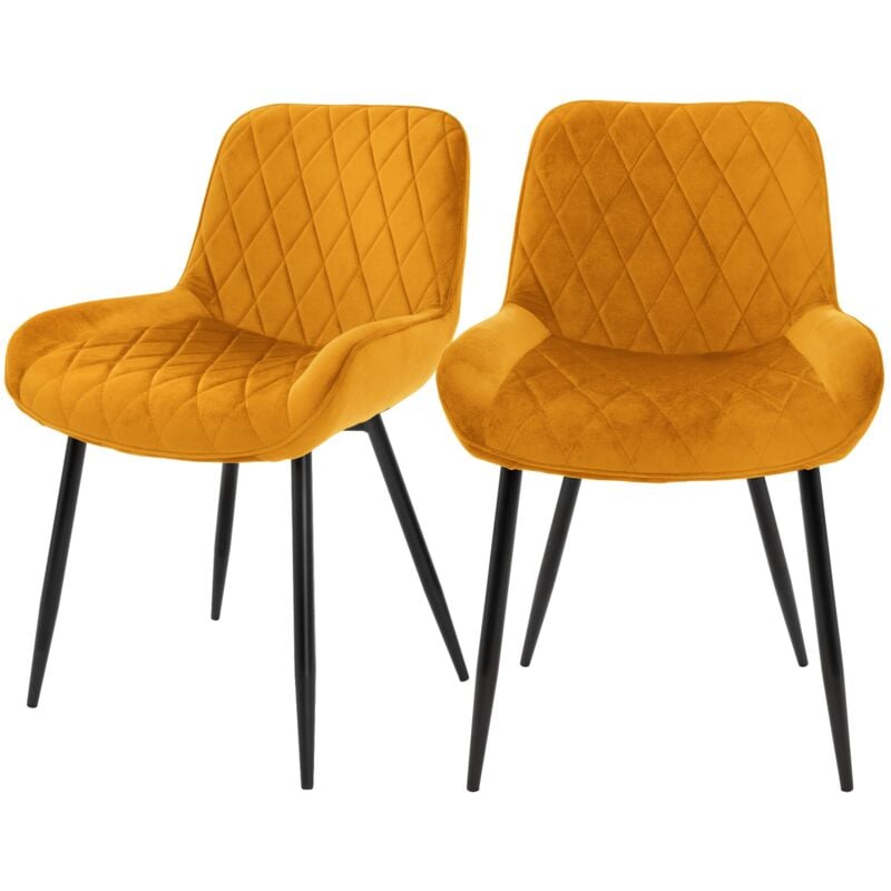 Ml-design - Lot 2x Chaises de Salle à Manger Moutarde, Style Moderne/Retro, Dossier et Accoudoirs Rembourrée Aspect Velours, Pieds en Métal Noir,