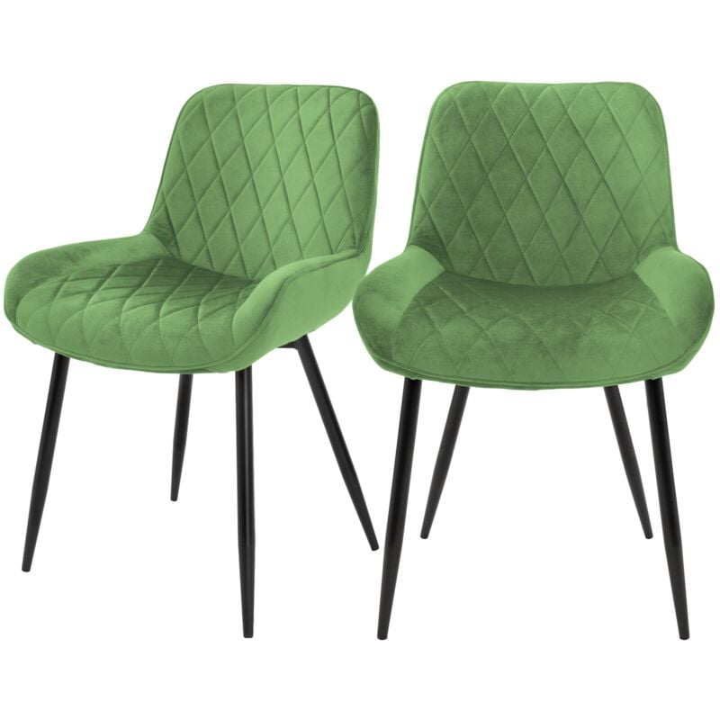 Ml-design - Lot 2x Chaises de Salle à Manger Vert Clair (Sauge), Style Moderne/Retro, Dossier et Accoudoirs Rembourrée Aspect Velours, Pieds en Métal