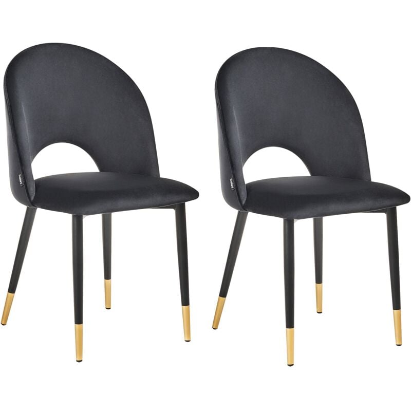 Beliani - Lot de 2 Chaises à Manger en Velours Design Glamour Noir et Pieds Dorés Magalia