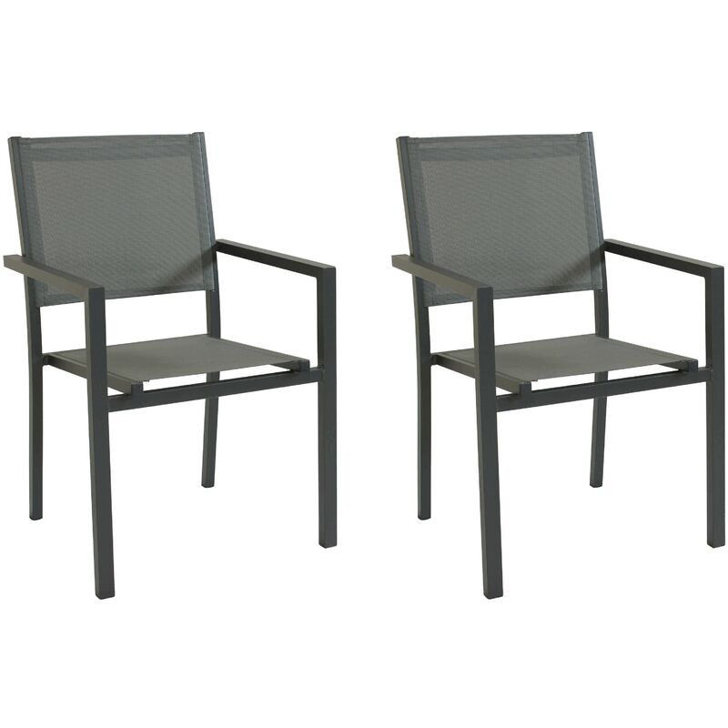 Set de 2 chaises Ellen empilables en aluminium couleur Taupe avec accoudoirs Aluminium