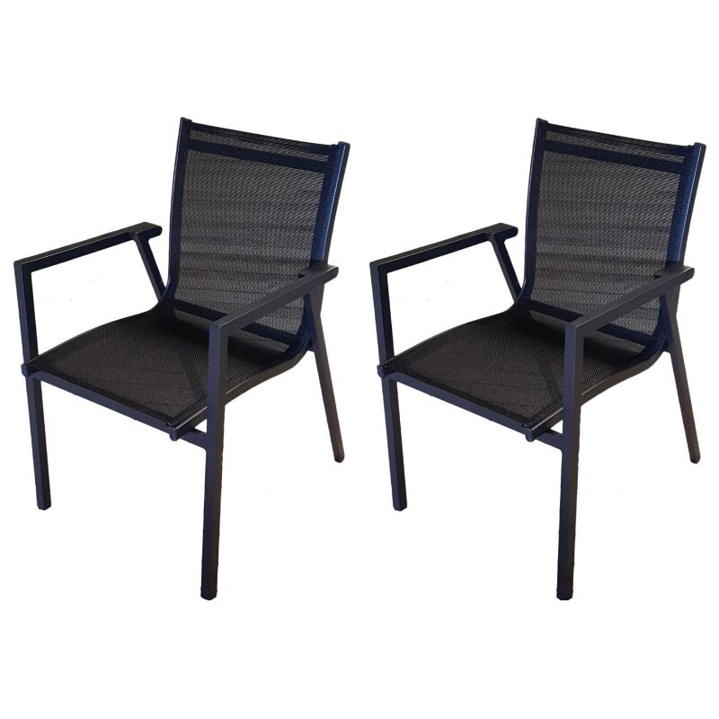 Set de 2 chaises empilables en aluminium anthracite avec accoudoirs Aluminium