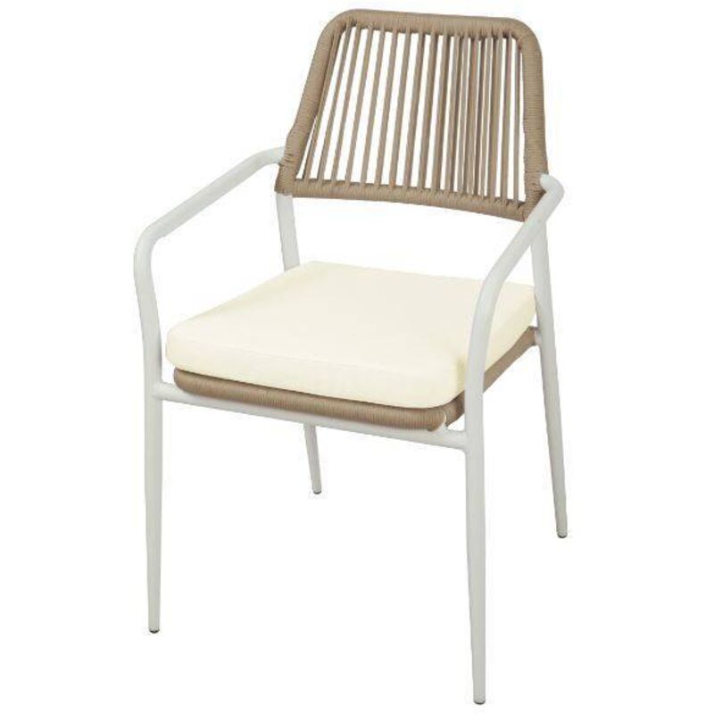 Set de 2 chaises empilables 55x57x85 en aluminium blanc avec accoudoirs - Pozzuoli