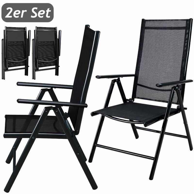Set de 2 chaises en aluminium avec dossier haut réglable en 8 positions - Bern - chaise fauteuil de jardin