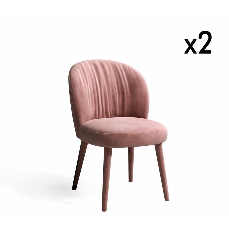 sia home - set de 2 chaises ernst velours pieds velours - rose vintage