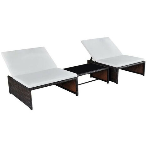 Set de 2 chaises et 1 table tissu blanc et résine marron Toani
