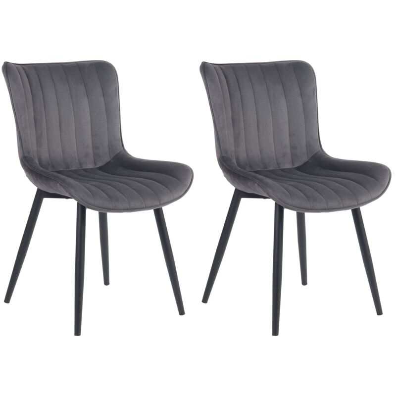 Décoshop26 - Lot de 2 chaises de salle à manger coutures décoratives verticales avec pieds en métal noir assise en pvc gris 100001735