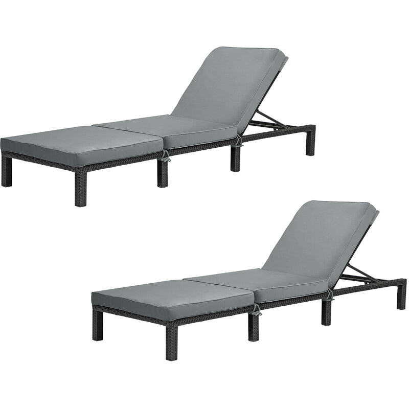 Svita - Set de 2 chaises longues de jardin peach avec coussin pliable en poly rotin noir