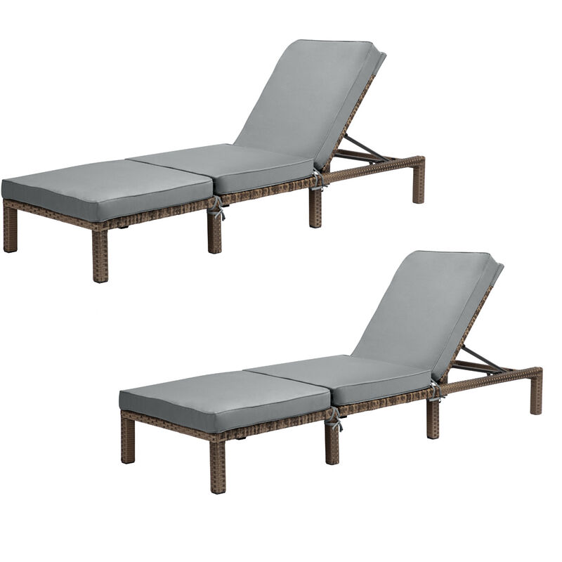 Svita - Set de 2 chaises longues de jardin peach avec coussin pliable en polyrattan brun