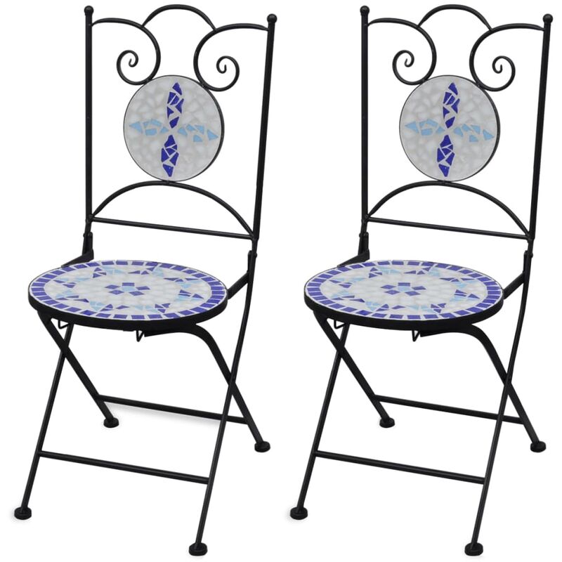 Chaises pliables de bistro 2 pcs C�ramique Bleu et blanc - Vidaxl