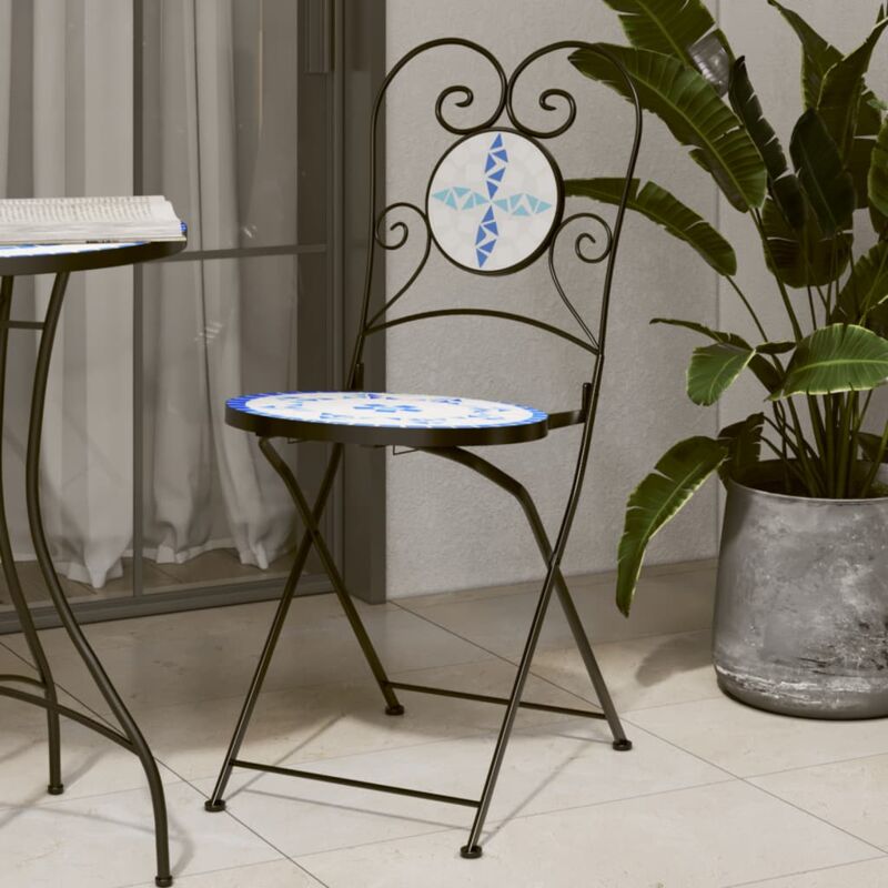 Chaises de bistro pliables lot de 2 bleu et blanc céramique - Vidaxl