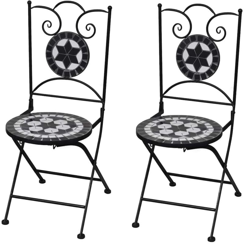 Vidaxl - Chaises pliables de bistro 2 pcs Céramique Noir et blanc