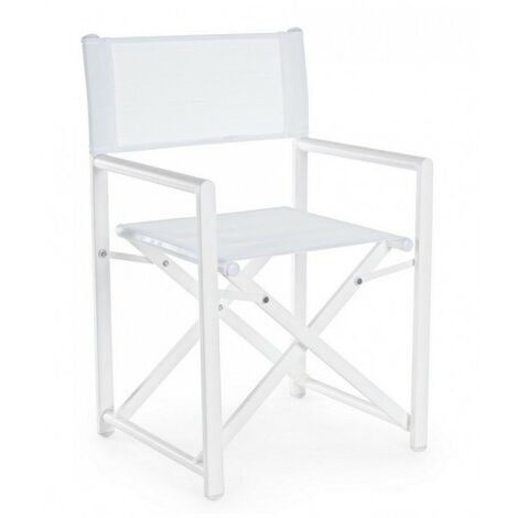 Chaise de réalisateur pliante blanche – Cadre en aluminium – Assise en textilène 610g/m2 – Dimensions 48x56x86cm – Pour usage extérieur