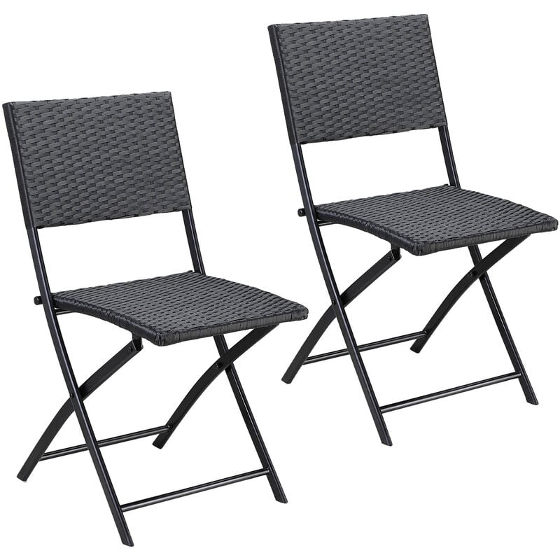 Set de 2 chaises pliantes 'Rome' max. 120kg polyrotin 43x49x81cm noir fauteuil chaise de jardin confortable résistantes aux intempéries balcon