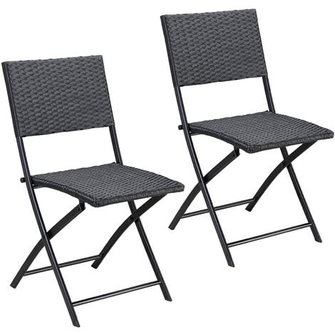 Set de 2 chaises pliantes Rome max. 120kg polyrotin 43x49x81cm noir fauteuil chaise de jardin confortable résistantes aux intempéries balcon terrasse