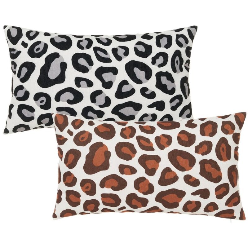

Set de 2 cojines animal print leopardo marrón y negro de algodón natural y poliéster de 50x30 cm