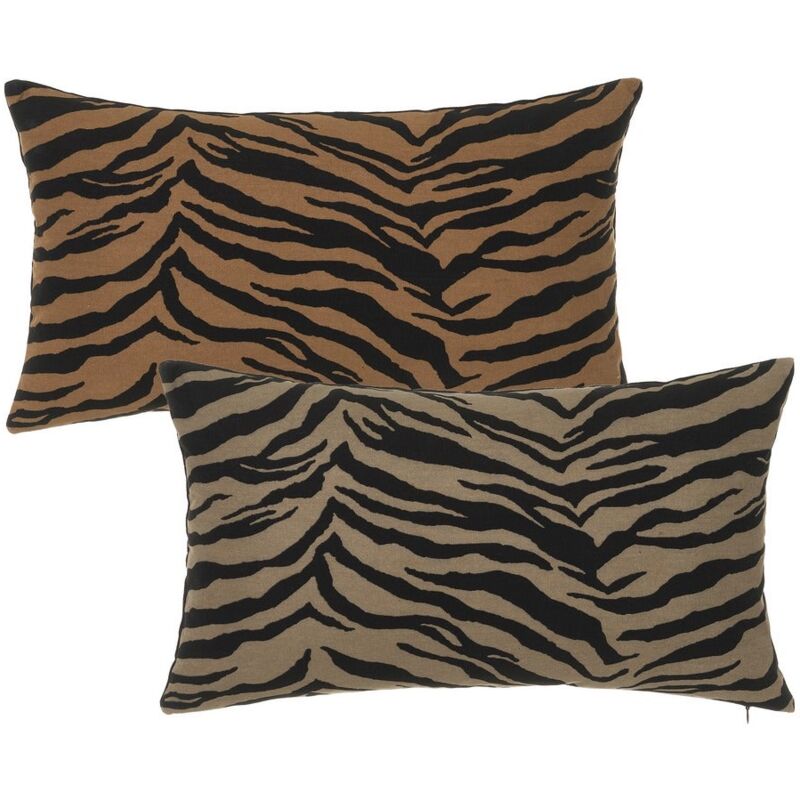 

Set de 2 cojines animal print tigre marrón de algodón natural de 50x30 cm