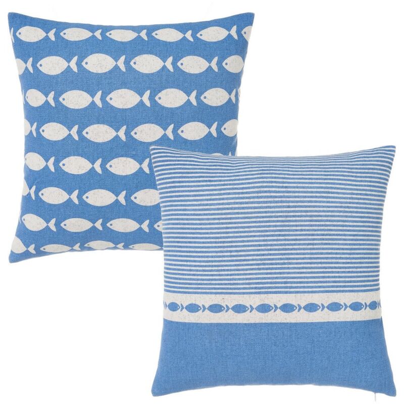 

Set de 2 cojines de marinas con peces azules de algodón de 45x45 cm