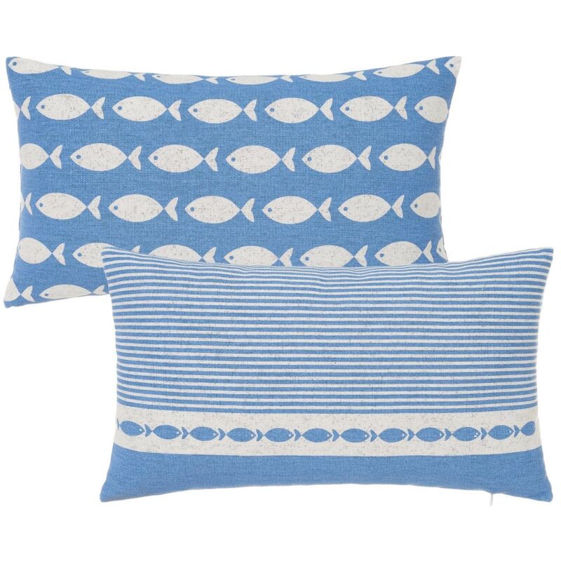 

Set de 2 cojines de marinas con peces azules de algodón de 50x30 cm