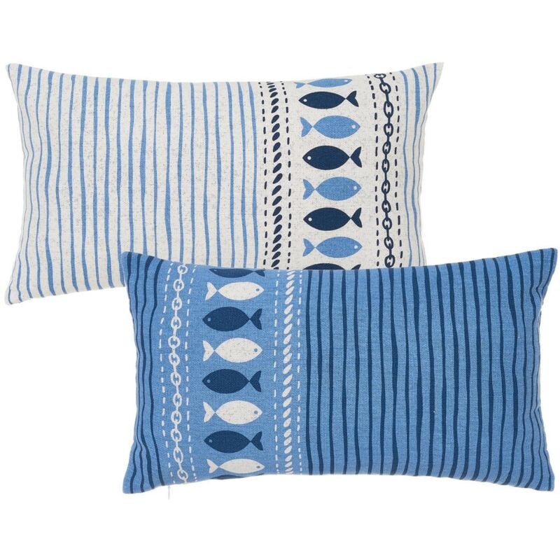 

Set de 2 cojines de peces azules de algodón de 50x30 cm