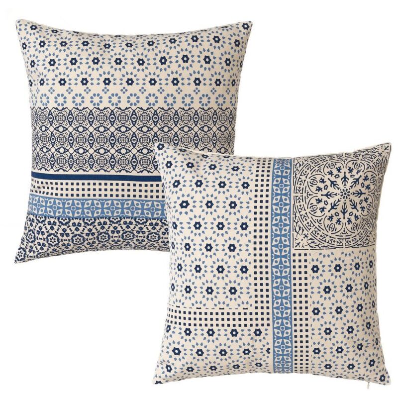 

Set de 2 cojines mosaico cuadrados azules de algodón