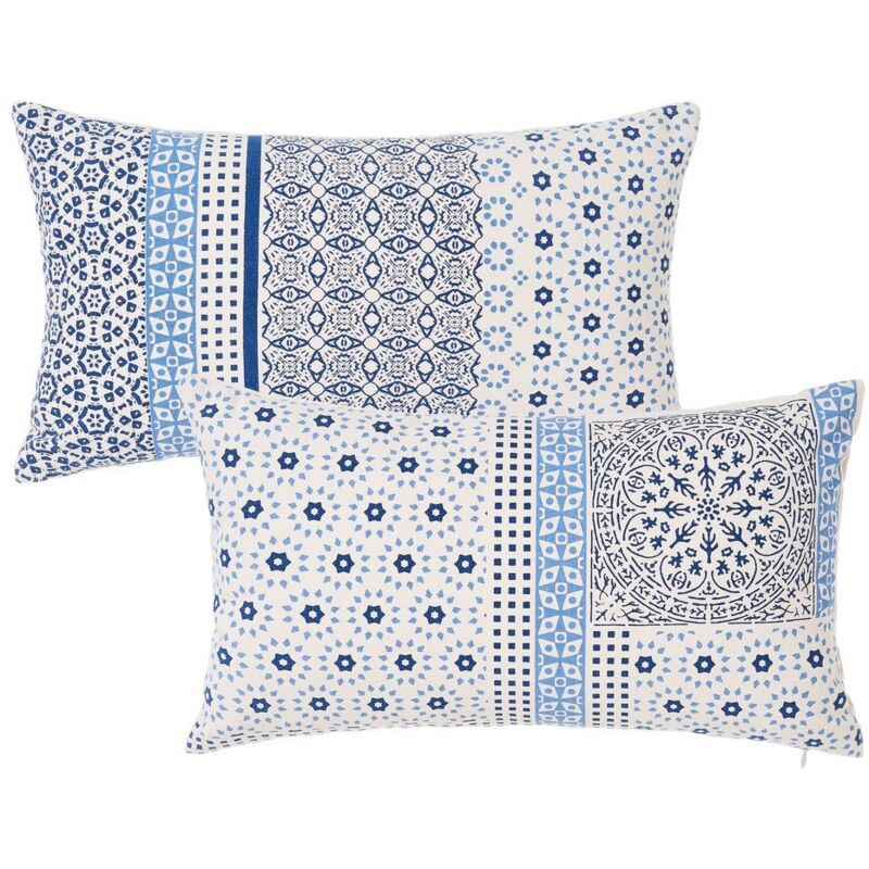 

Set de 2 cojines mosaico rectangulares azules de algodón