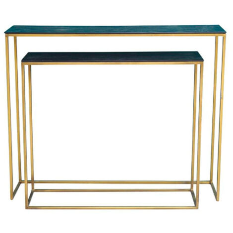 Set de 2 Consoles en Métal doré et Bois Manguier Noir