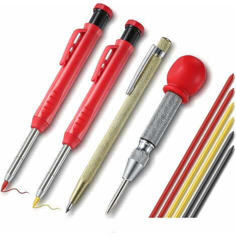 Set de 2 Crayons de Menuisier pour Construction avec 6 Recharges de Marqueurs, Outil à Tracer en Carbure et Outil de Marquage au Centre Automatique pour Marqueur Architecte Menuiserie,Arcenciél