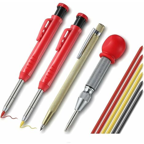 Set de 2 Crayons de Menuisier pour Construction avec 6 Recharges de Marqueurs, Outil à Tracer en Carbure et Outil de Marquage au Centre Automatique pour Marqueur Architecte Menuiserie,Versailles