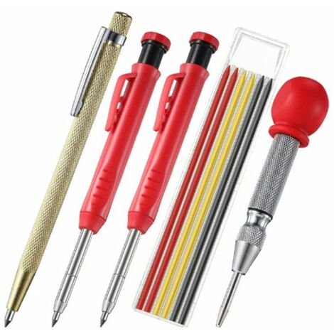 Set de 2 Crayons de Menuisier pour Construction avec 6 Recharges de Marqueurs, Outil �� Tracer en Carbure et Outil de Marquage au Centre Automatique pour Marqueur Architecte Menuiserie��Fonepro��LUCKY-88
