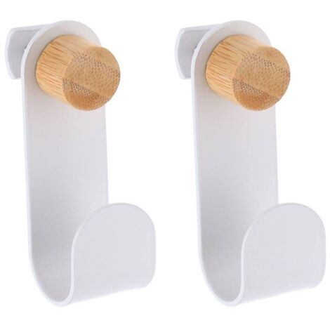 Set de 2 crochets metal+2 vis bambou a fixer sur structure - blanc mat - Tendance