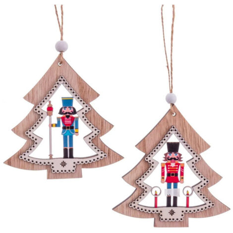 Set de 2 décorations de Noël en bois Soldats casse-noisette - 10x22cm