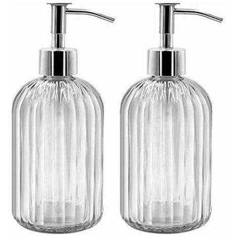 Set de 2 Dispensadores de Jabón de Vidrio, Dispensadores de Jabón Líquido de 500 ml con Bomba, Dispensadores de Loción y Jabón Recargables para Cocina, Baño, Lavandería, Hotel Ternel