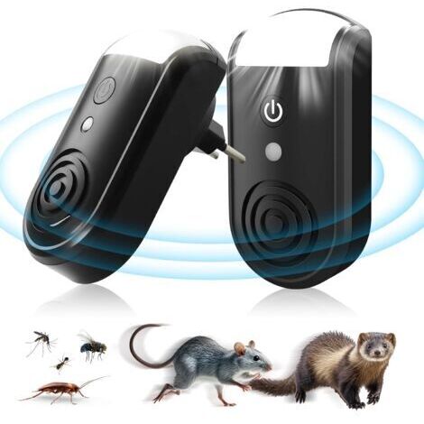 Set de 2 Disuasores Ultrasónicos, Luces Nocturnas Antiroedores, Plug-in Estético y Electrónico para Interiores, Natural, Contra Ratas, Comadrejas, Martas y Musarañas