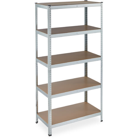 Set de 2 Estanterías Carga Pesada Galvanizada, 875 kg, 180x90x45 cm, 5 Baldas, Encajado, Acero, Bodega, Sótano, Plateado