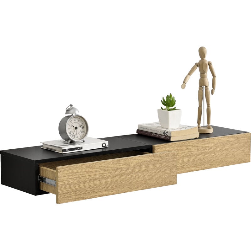 [en.casa] - définissez 2 pcs table de chevet salon suspendu 50x24x12 cm avec un tiroir de différentes couleurs couleur : effet noir / bois