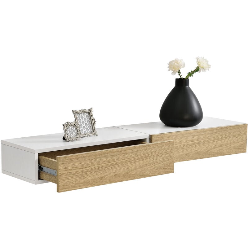 [en.casa] - définissez 2 pcs table de chevet salon suspendu 50x24x12 cm avec un tiroir de différentes couleurs couleur : effet blanc / bois